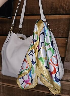 Coach Vintage Y2k Rainbow Monogram 100% Silk Scarf Square Yellow Border 19x21